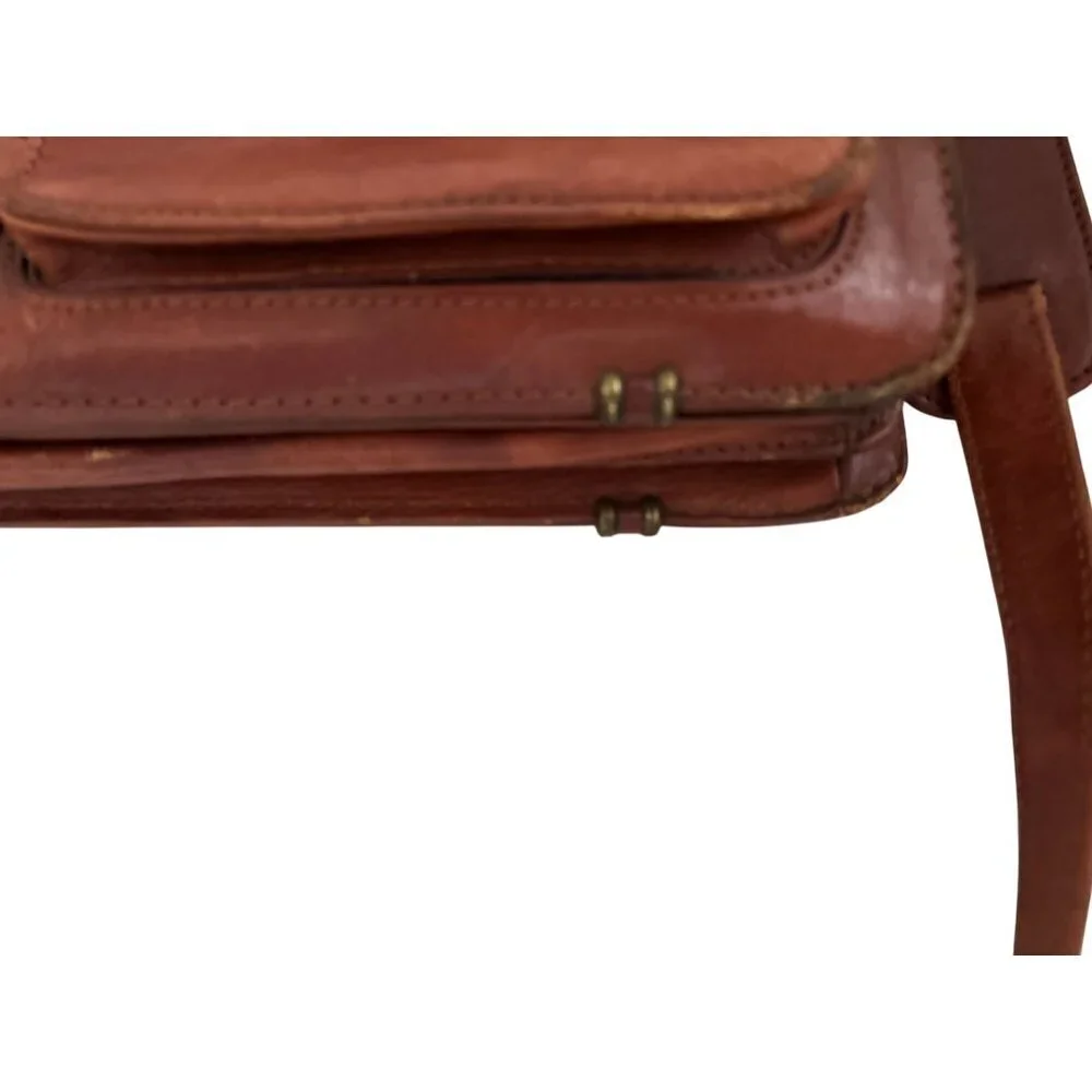 Vintage Orna Brown Leather Briefcase With Detachable Strap & Brass Hardware